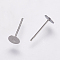 Non-Tarnish 304 Stainless Steel Stud Earring Settings, Flat Pad Earring Post, Flat Round, Stainless Steel Color, Tray: 5mm, 12x5mm, Pin: 0.7mm