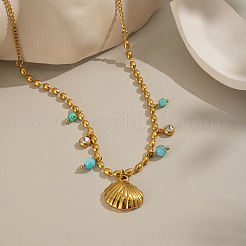 Подвеска в форме ракушки из нержавеющей стали с прозрачным кубическим цирконием и кисточкой из окрашенных ракушек для женщин ZN3390