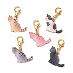 5 шт. 5-х цветные подвесные украшения в форме кошки из сплава и эмали HJEW-JM03029