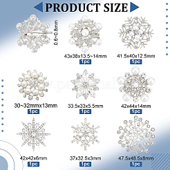8 шт. 8 стиля брошь-булавка в виде снежинки со стразами и искусственным жемчугом JEWB-BC0001-06