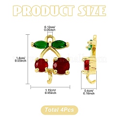 4 шт. латунные подвески-коннекторы с зеленым и красным кубическим цирконием в виде вишни&nbsp;KK-FS0001-84