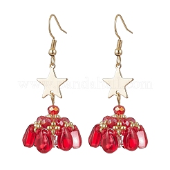 Серьги-подвески из стеклянных бусин в форме звезды&nbsp;EJEW-MZ00428-02