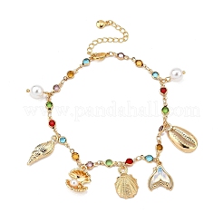 Браслеты на ногу из плоских круглых звеньев из богемской латуни AJEW-Z046-09G