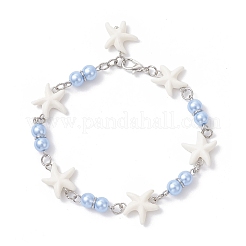 Браслеты из синтетической бирюзы в виде морских звезд для женщин BJEW-JB12469-01