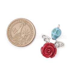 Подвески в виде черепа из синтетической бирюзы и розы из смолы PALLOY-TA00295