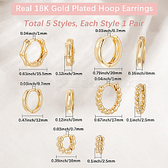 5 пара 5 стильных круглых серег-колец из латуни с покрытием для женщин EJEW-BBC0001-98