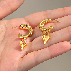 Винтажные серьги-гвоздики из нержавеющей стали 201 в форме буквы С с подвесками в форме сердца&nbsp;RJ0929-1