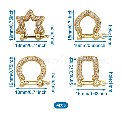 4 шт. 4 стиля латунные микропаве прозрачные кубические циркониевые d-образные кольца якорные застежки с дужками ZIRC-PJ0001-02