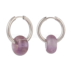 Серьги-кольца с бусинами натурального содалита EJEW-JE05092