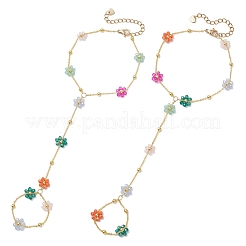 Браслеты из латунных цветочных цепочек&nbsp;BJEW-JB13003