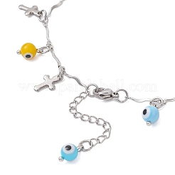 Браслеты на ногу ручной работы с подвесками в виде сглаза и цепочкой из нержавеющей стали 304 с перекрещивающимися звеньями и кисточками для женщин AJEW-AN00741-01