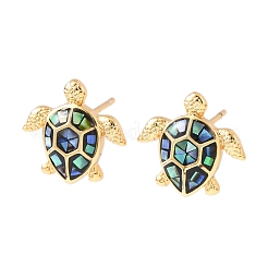 Серьги-гвоздики из латуни с эмалью в виде черепахи&nbsp;EJEW-I322-18G