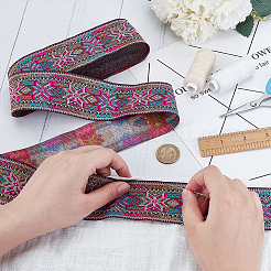 Жаккардовые ленты из полиэстера в этническом стиле с цветами SRIB-WH0011-263B