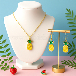 Ананас из сплава эмали 2 пара висячих серег и 2 шт. подвески на шею SJEW-HY0001-08