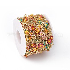 Цепочка ручной работы из экологически чистой латунной эмали с цветком и сердцем CHC-E025-35G