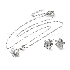 Комплекты серег-гвоздиков и ожерелий с подвесками из латуни с микропаве из прозрачных кубических цирконий SJEW-Z002-04P