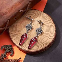 Цветок из эмали из сплава в тибетском стиле с подвесными серьгами в виде креста EJEW-JE05312