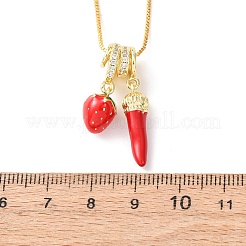 Латунные подвески с микропаве из прозрачных кубических цирконий и красной эмалью&nbsp;NJEW-D348-04A-G