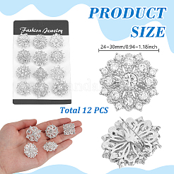 12 шт. броши из сплава цветов со стразами для одежды JEWB-WH0020-073S