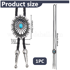 Регулируемый цинковый сплав pave синтетический бирюзовый овальный черный искусственная кожа шнур боло галстук лариат ожерелья NJEW-WH0035-04AS