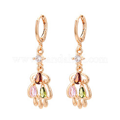 Серьги-капли из латуни с микропаве из кубических цирконий с подвеской-рычагом EJEW-N058-15G