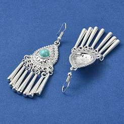 Серьги-люстры из серебряного сплава с синтетической бирюзой EJEW-D092-01B-S