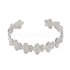 Не тускнеющие открытые браслеты-манжеты из нержавеющей стали 304 с цветком для женщин BJEW-M316-01P