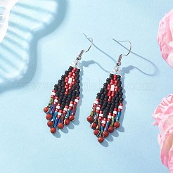 Серьги-подвески в форме ромба из натуральных и синтетических драгоценных камней EJEW-MZ00632