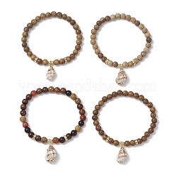 4шт. деревянные круглые бусины браслеты с подвесками для женщин&nbsp;BJEW-JB11646