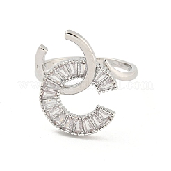 Открытые манжеты из латуни с надписью C микро паве и прозрачным фианитом RJEW-G309-34P