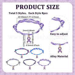 40 шт. 5-цветный сплав эмали фиолетового цвета с подвеской-лентой для осведомленности&nbsp;BJEW-ME00009