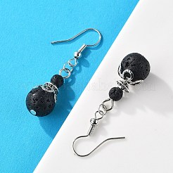 Серьги с подвесками из бусин из натуральной лавы EJEW-JE02144-01