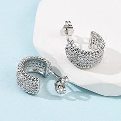 Серьги-гвоздики в форме буквы С с микропаве из прозрачного кубического циркония из латуни EJEW-B153-16P