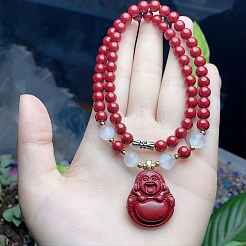 Ожерелья и браслеты из круглых бусин киновари и наборы серег-подвесок WGFCFD5-02