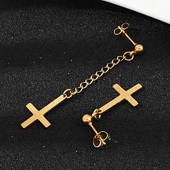 Христианские серьги-гвоздики с перевернутым крестом из нержавеющей стали 201&nbsp;EJEW-P314-01C-G