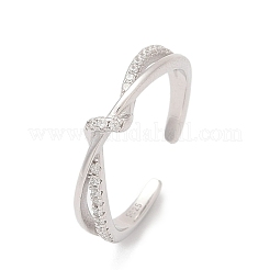 925 регулируемое кольцо-манжета из стерлингового серебра с микропаве из прозрачных кубических цирконий для женщин&nbsp;RJEW-G351-04P