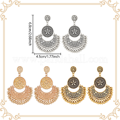 3 пара двухцветных серег-люстр в виде луны с цветком из сплава EJEW-AN0003-88