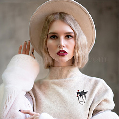 Готический стиль ворона с розовым сплавом горный хрусталь подвеска броши цепи&nbsp;JEWB-WH0020-108