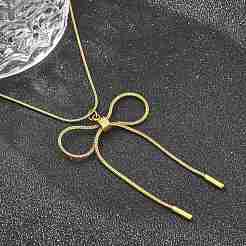 PVD вакуумное покрытие 304 нержавеющая сталь бант кулон круглая змея цепи ожерелья для женщин&nbsp;NJEW-Z044-10G