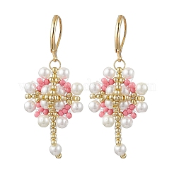 Серьги из нержавеющей стали 304 с цветком и крестом&nbsp;EJEW-MZ00507-05