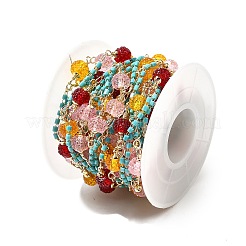 Латунные шестиугольные колонны со стеклянными бусинами и круглыми бусинами из смолы&nbsp;CHC-G026-01F