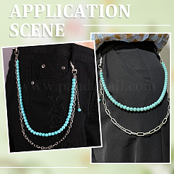 Цепочные ремни из сплава и синтетической бирюзы с круглыми бусинами для брюк AJEW-WH20070-058