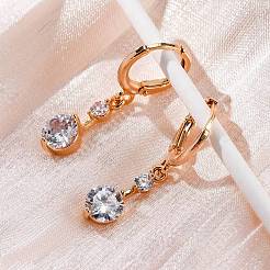 Серьги с застежкой-защелкой из латуни с прозрачным фианитом и прозрачным фианитом EJEW-K300-17G