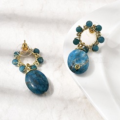 Серьги-гвоздики с подвесками из натурального апатита&nbsp;EJEW-G454-01G-06