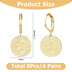 4 пара латунных текстурированных плоских круглых серег с застежкой-русалкой EJEW-HS0001-22G