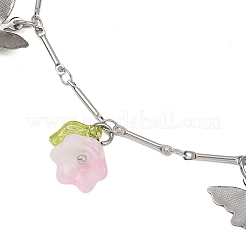 Браслеты на ногу из латунной цепочки с подвесками в виде бабочек и стеклянных цветов из нержавеющей стали 201 AJEW-AN00736-01