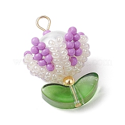 Подвески из стеклянных бусин ручной работы из нейлоновой проволоки с круглыми стеклянными бусинами и штифтами с плоской головкой из нержавеющей стали 304&nbsp;PALLOY-MZ00505