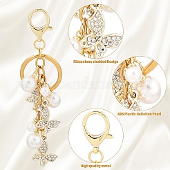 Подвеска-бабочка из сплава горного хрусталя с жемчужными бусинами из АБС-пластика&nbsp;KEYC-YW00223