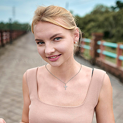 2 шт. 2-х цветное ожерелье с подвеской-крестом из нержавеющей стали 304 с цепочками-спутниками&nbsp;NJEW-FI0001-48