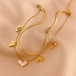 Браслеты на ногу с кисточкой в форме сердца из нержавеющей стали 304 с натуральным белым ракушечным узором&nbsp;FS-WGA1EFA-01